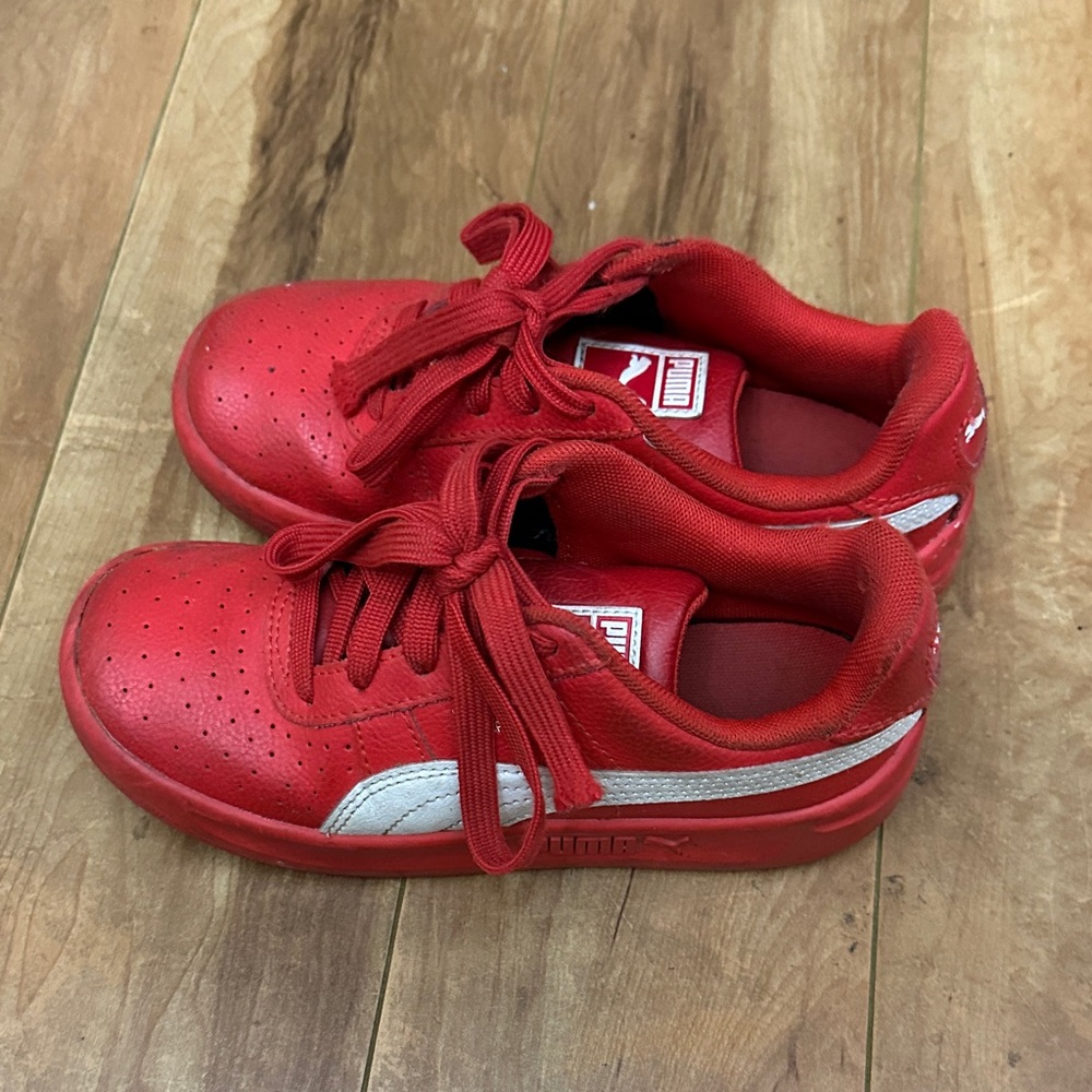 Puma Kids Red and White Sneakers size 1 used/pre loved